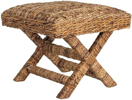 Creative Co-Op Woven Banana Leaf and Wood Stool, Natural Finish | Amazon (US)