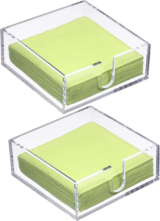 Acrylic Cocktail Napkin Holder for Table, Lucite Clear Beverage Napkin Holder Square Rectangle fo... | Amazon (US)