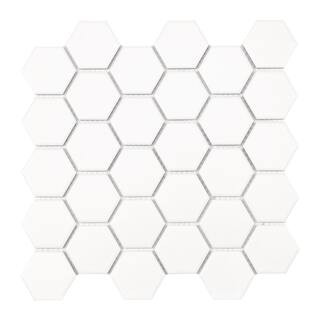 White 2 in. Hexagon 11 in. x 11 in. Matte Porcelain Mesh-Mounted Floor and Wall Mosaic Tile (0.81... | The Home Depot