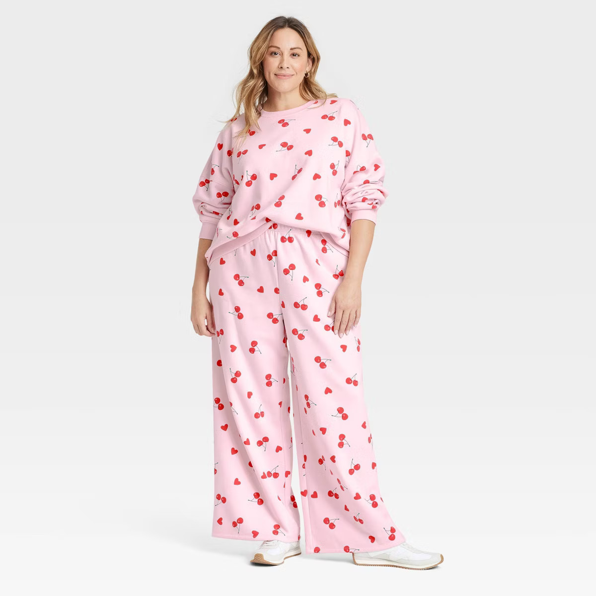 Women's Cherry Hearts Printed Graphic Sweatshirt - Pink | Target