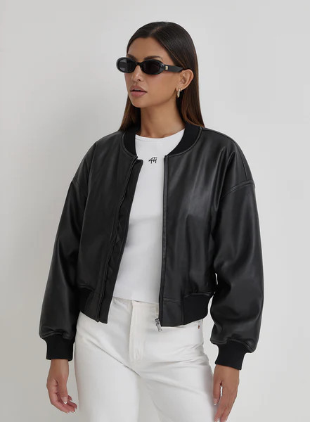 Black PU Bomber Jacket- Layton | 4th & Reckless