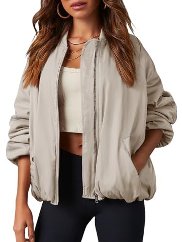Tankaneo Womens Zip Up Bomber Jacket Oversized Fashion Casual Fully Lined Winter Coats With Pockets | Amazon (US)