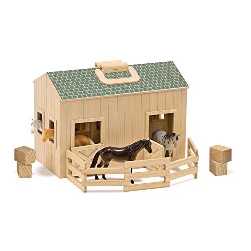 Melissa & Doug Fold and Go Wooden Horse Stable Dollhouse With Handle and Toy Horses (11 pcs) - Po... | Amazon (US)