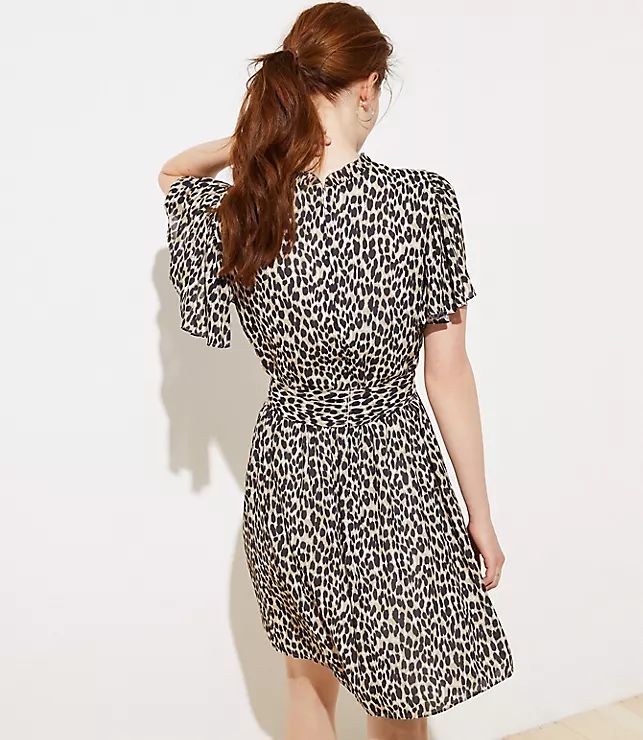 Petite Leopard Print Tie Waist Flutter Dress | LOFT