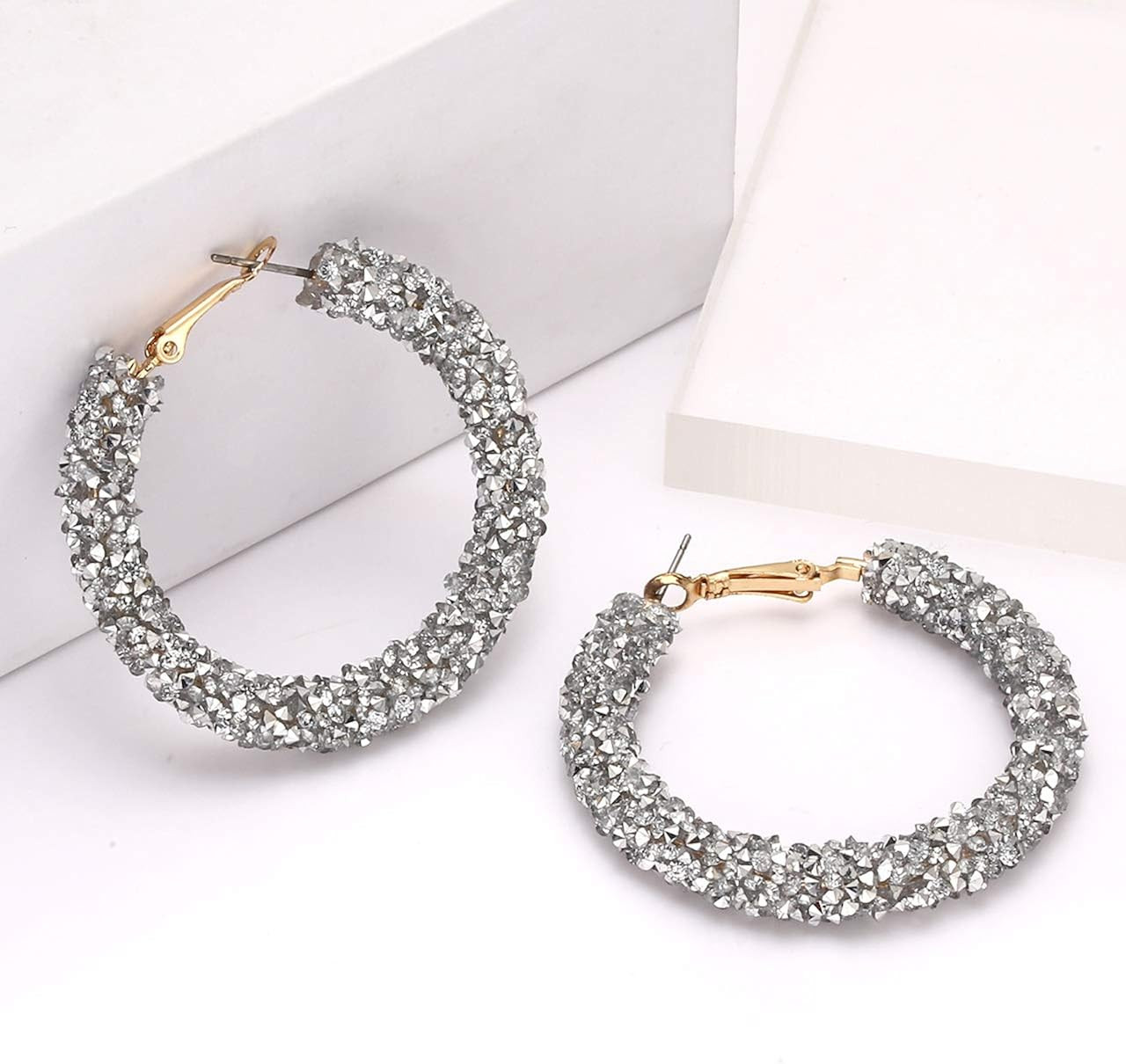 NLCAC Glitter Hoop Earrings Bohemian Sparkle Resin Rhinestone Wrapped Hoop Dangle Earrings for Wo... | Amazon (US)