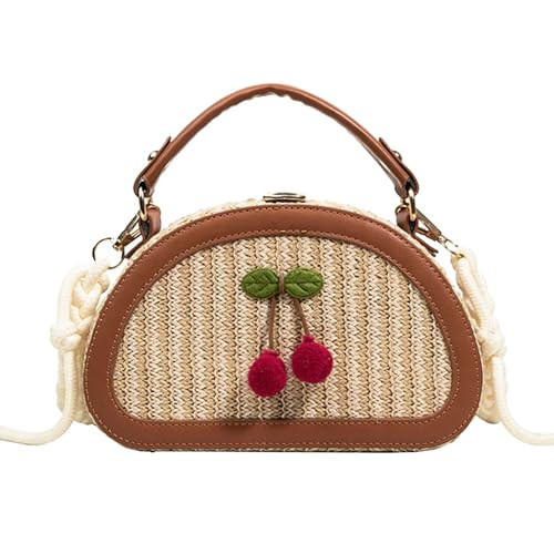 Mtbxk Small Straw Bag Cute Cherry Purse Handbag Summer Woven Vacation Beach Purse Crossbody Bag Cherry Gifts For Women (Brown) | Amazon (US)