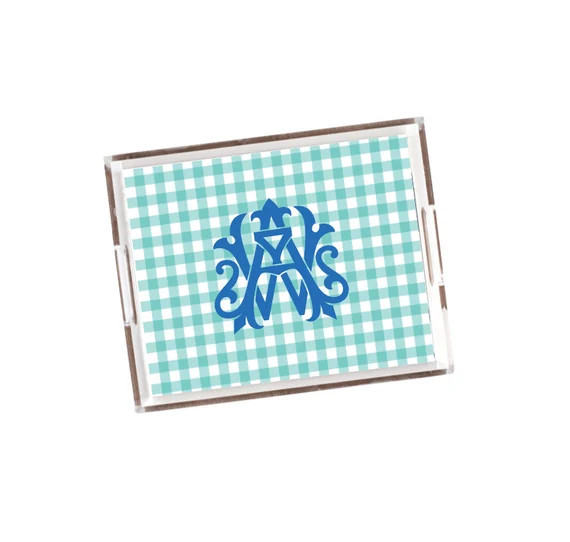 Acrylic tray, Monogrammed tray, Gingham tray, Lucite tray with insert, Personalized tray, Persona... | Etsy (US)