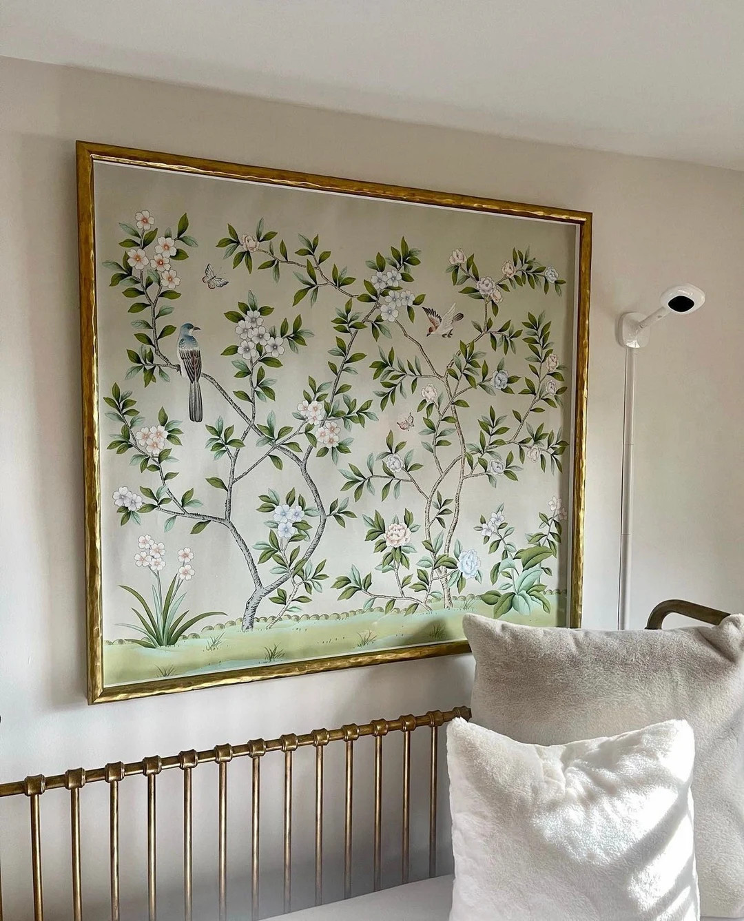 Chinoiserie Nursery Wall Art – Hand-painted Birds & Blossoms on Light Grey Silk SP-15 | Baby Ro... | Etsy (US)