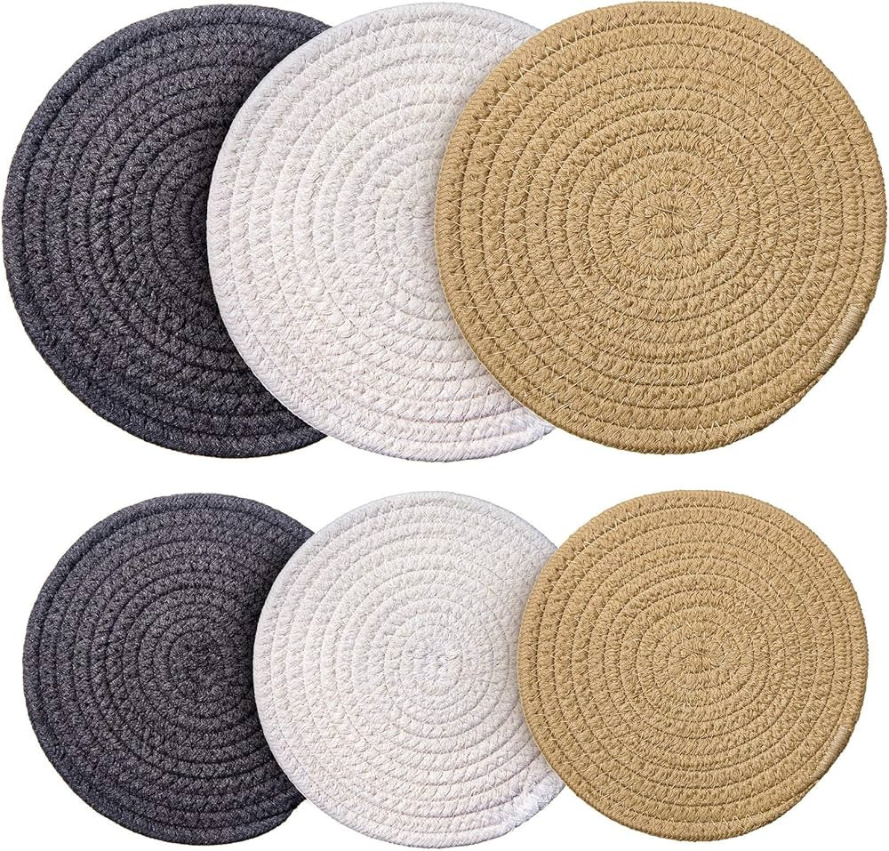 6 Pieces Pot Trivets Large Braided Woven Trivet Coaster, Cotton Thread Weave Cup Coaster Hot Pot ... | Amazon (US)