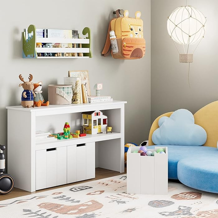 FOTOSOK Toy Storage Cabinet with 3 Movable Drawers, Floor Storage Organizer with Hidden Wheel & L... | Amazon (US)