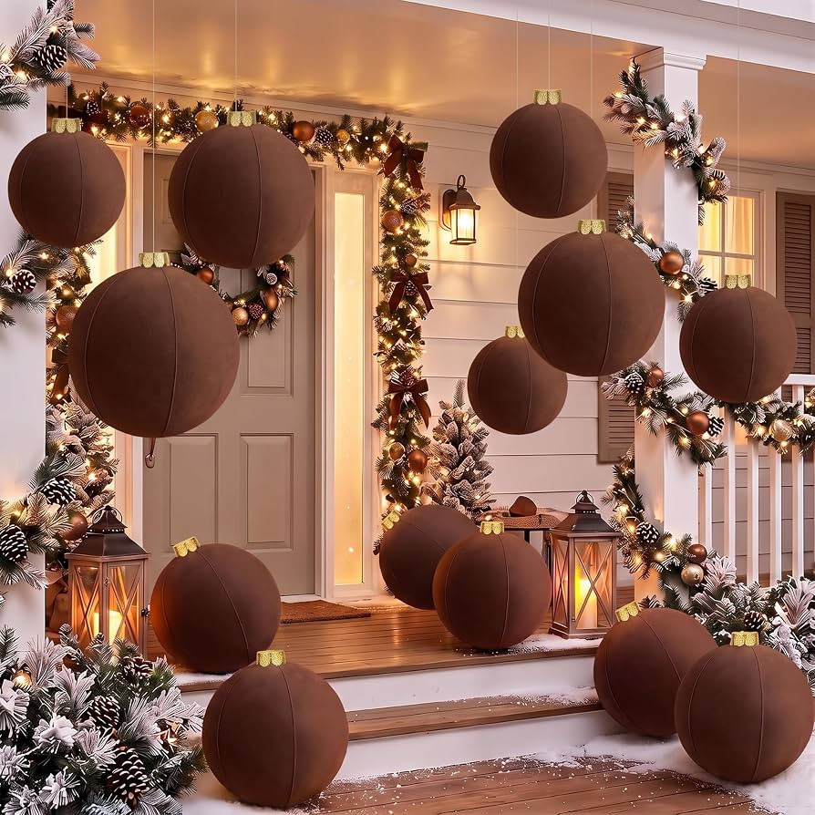 Jenaai 12 Pcs Giant Dark Brown Velvet Inflatable Christmas Ornaments 9 Inch | Amazon (US)
