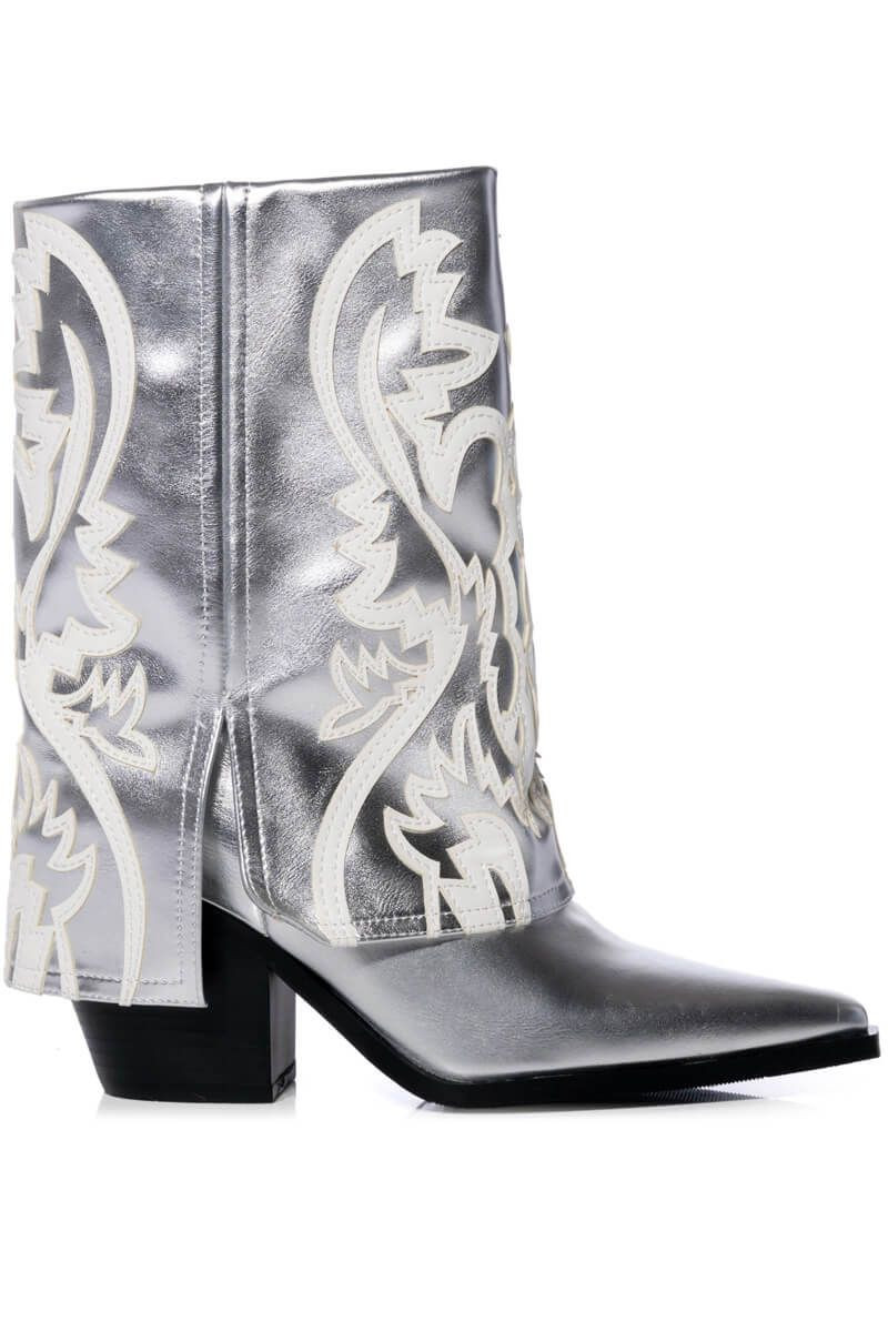 ESPERANZA-SILVER WESTERN BOOTIE | Azalea Wang