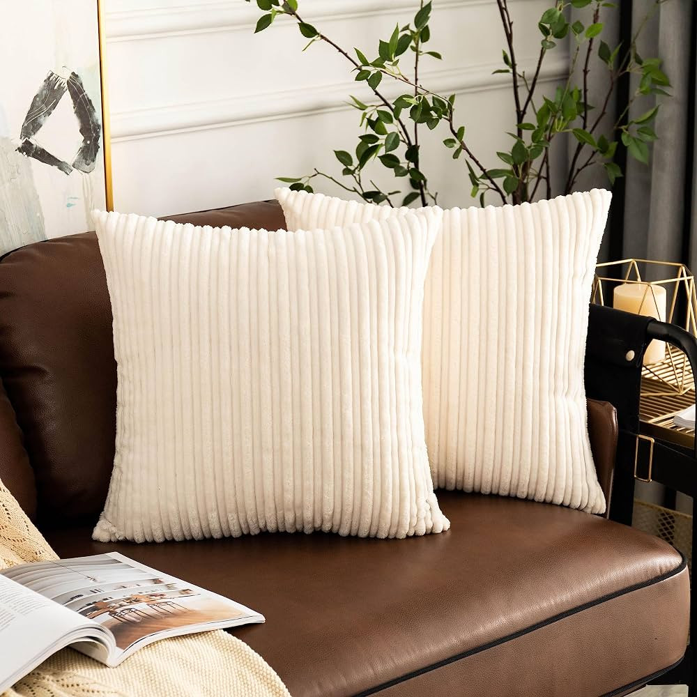 UGASA 18x18Inch Stripe Decorative Throw Pillow Covers Pack of 2 Soft Velvet Solid Square Cushion ... | Amazon (US)