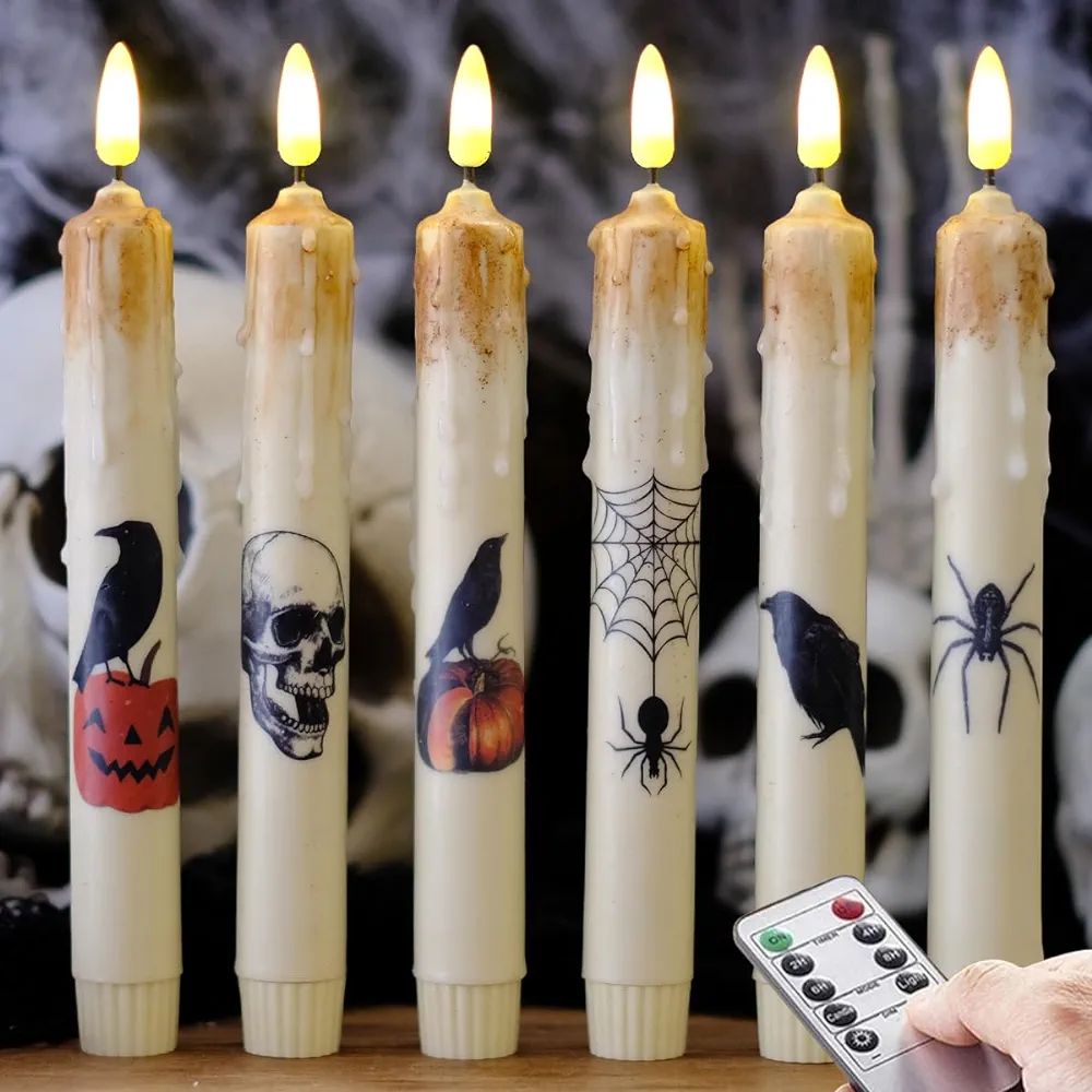 NONNO & ZGF Halloween 6 Pack Flameless Ivory Taper Dripping Candles, 8'' LED Battery Operated Can... | Amazon (US)