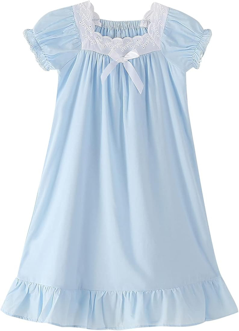 Nightgowns for Girls, Long Vintage Soft Cotton Sleepwear, Full Length Nightdress for Kids 3-12 Years | Amazon (US)