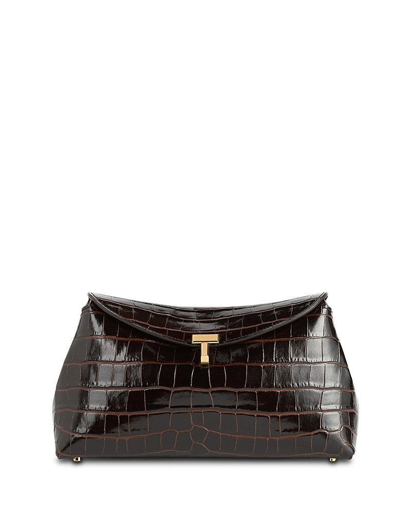 Toteme T-Lock Croc-Embossed Convertible Clutch in Dark Brown | Bloomingdale's (US)