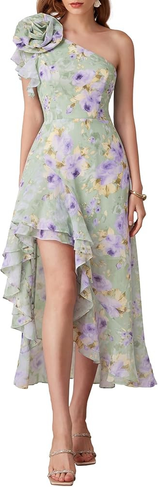 GRACE KARIN Womens Summer One Shoulder Sleeveless Dresses Floral Flowy Ruffle High Low Wedding Gu... | Amazon (US)