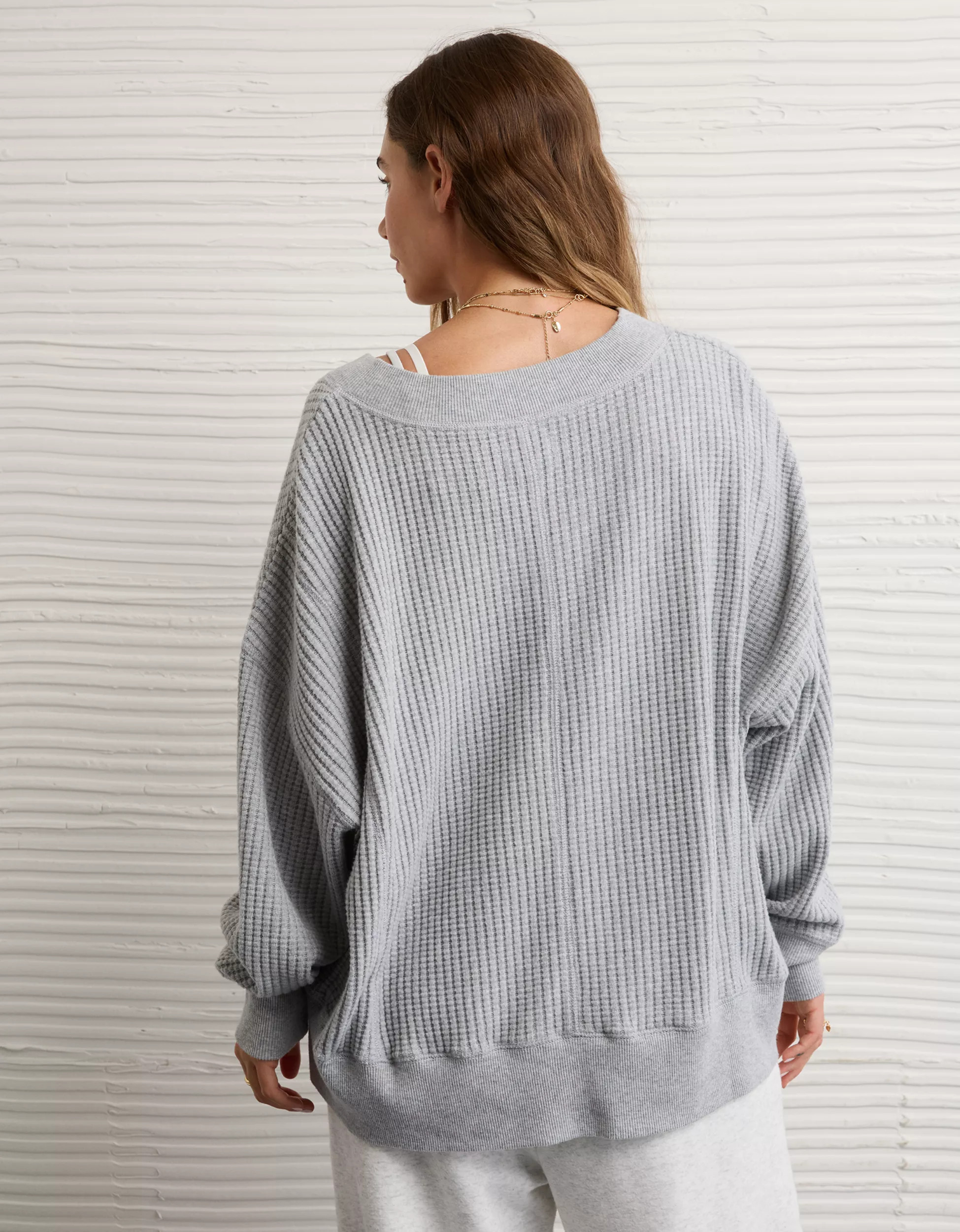 AE Big Hug V-Neck Waffle Sweatshirt | American Eagle Outfitters (US & CA)