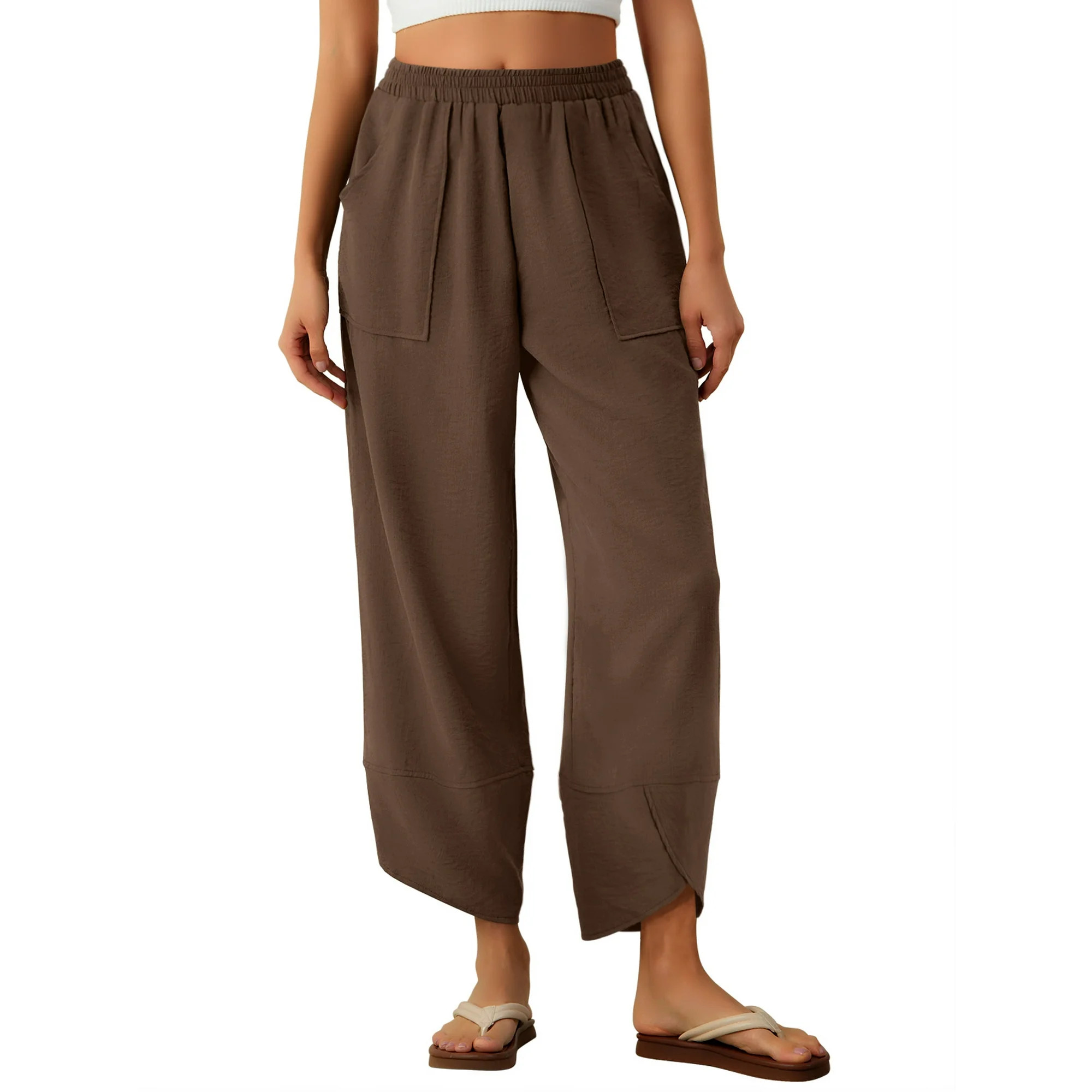 Anygrew Womens Baggy Wide Leg Pants Elastic Waisted Casual Palazzo Harem Pants Summer Beach Trous... | Walmart (US)