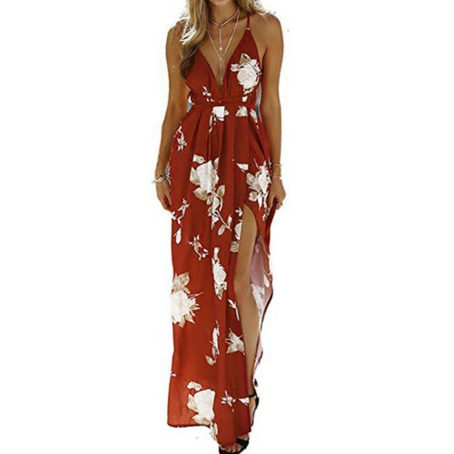 Details about   Sexy Women Backless Floral Sleeveless Halter Summer Beach Party Long Maxi Dress | eBay US
