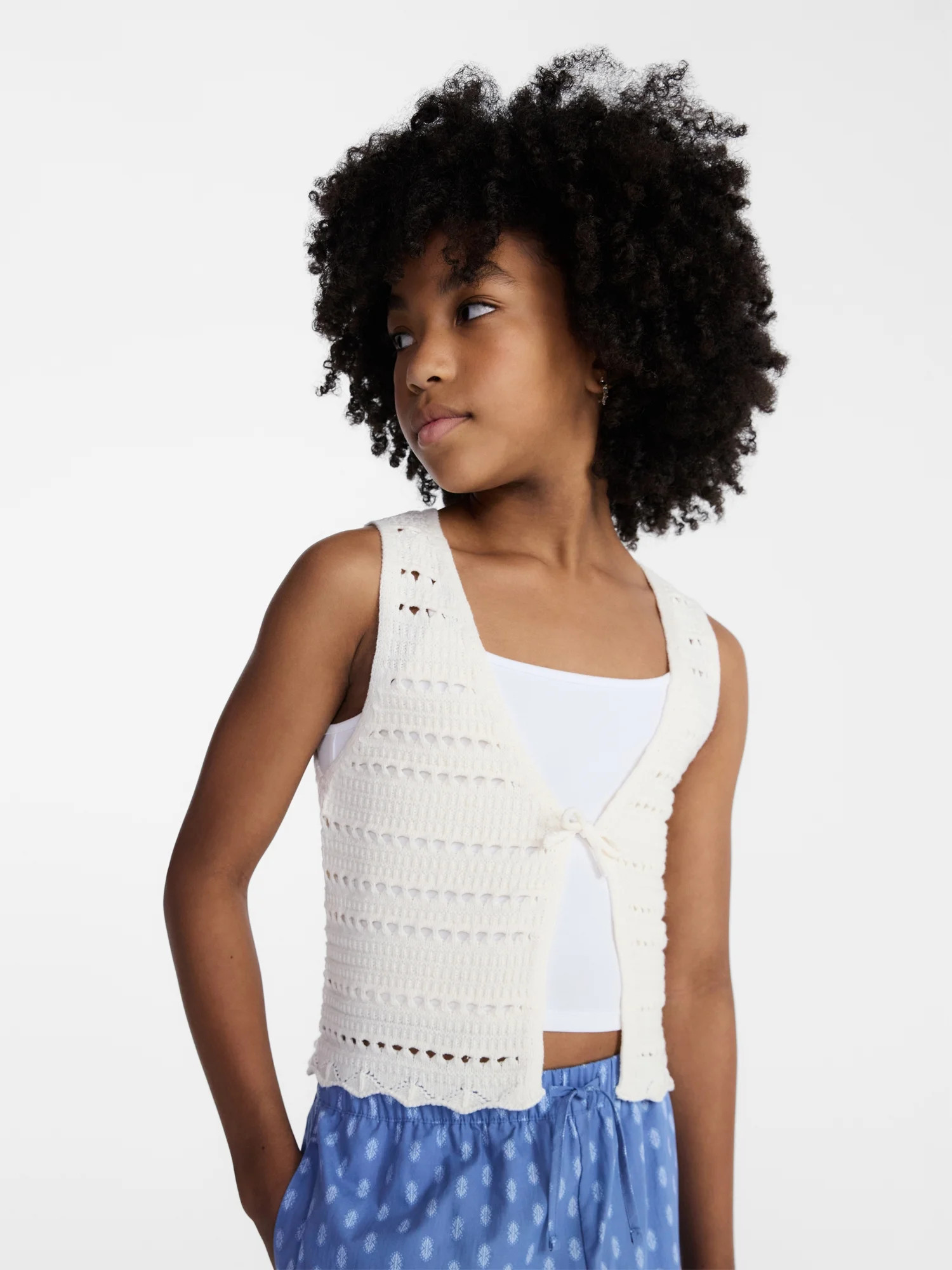 Weekend Academy Girls Crochet Tie Front Vest, Sizes 4-18 - Walmart.com | Walmart (US)