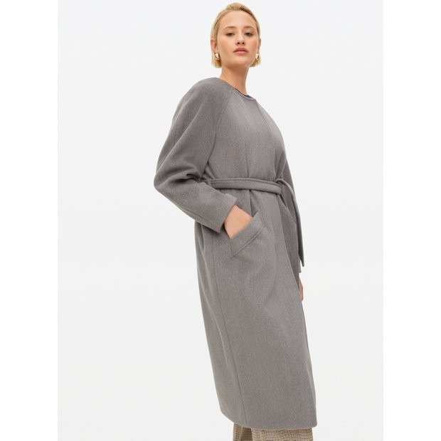 Grey Collarless Belted Coat 18 | Tu Clothing
