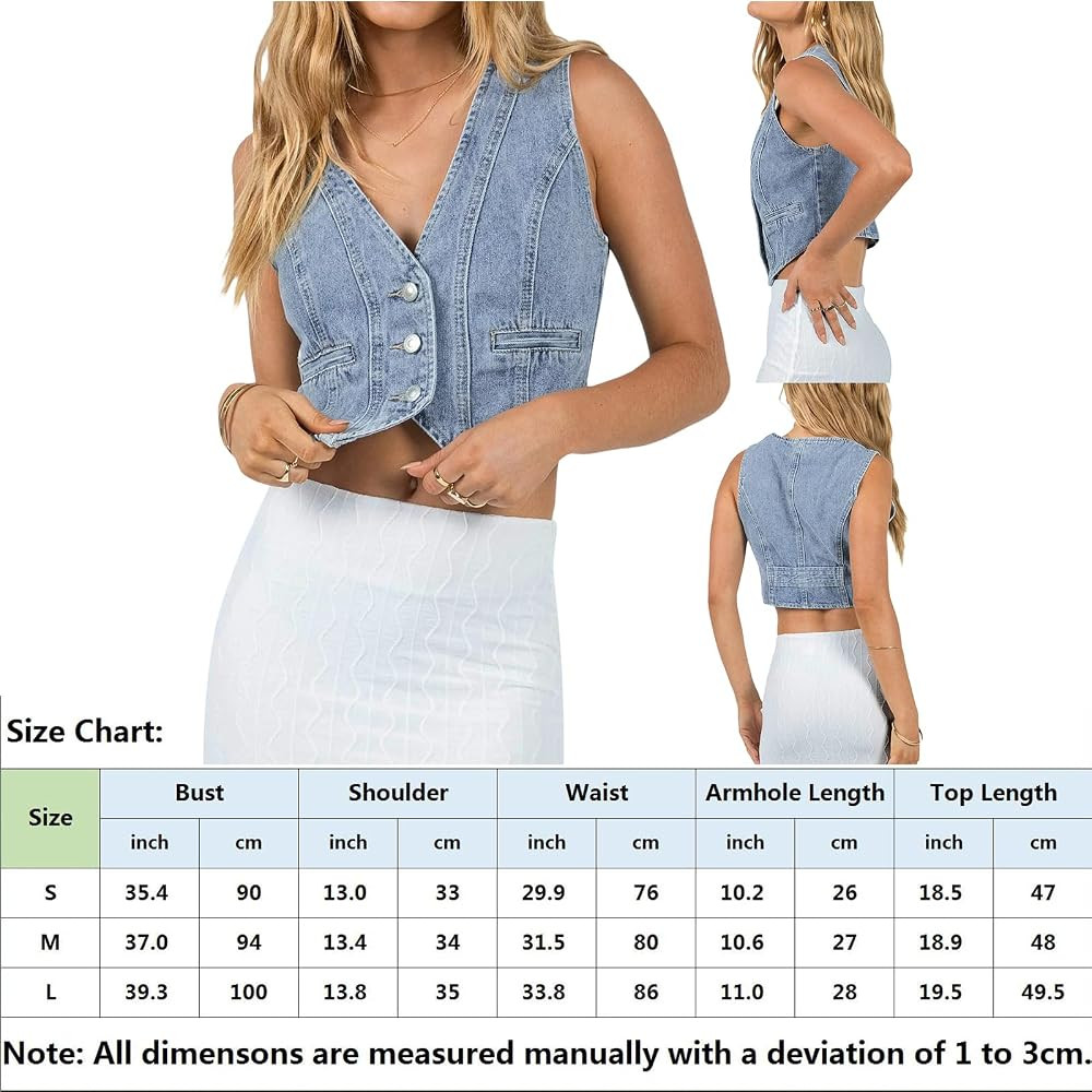 Women Y2K Button Down Denim Vest Sexy Sleeveless Denim Crop Top Low Cut Strapless Jean Corset Bus... | Amazon (US)