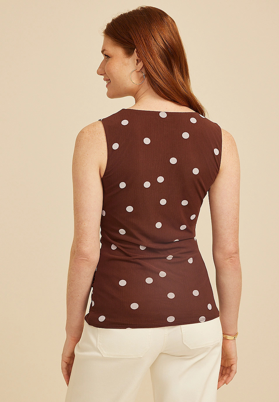 Polka Dot Square Neck Mesh Tank Top | Maurices