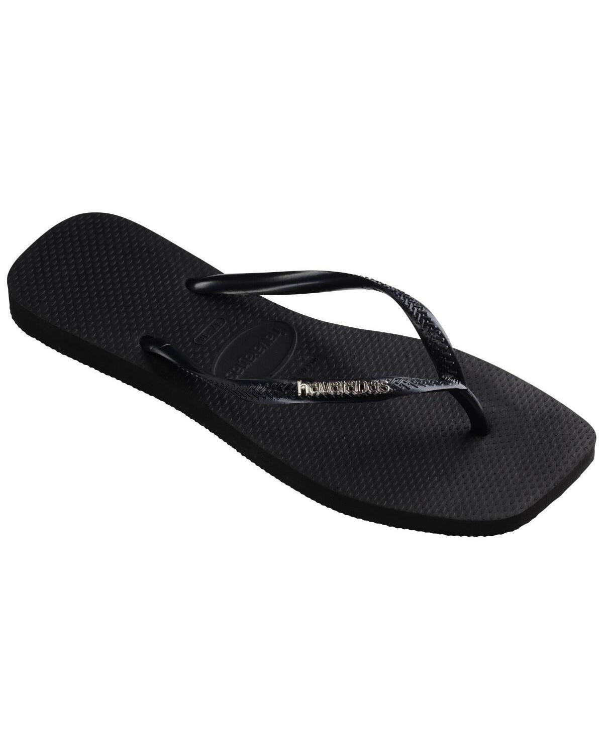 Havaianas Women's Slim Square Logo Metallic Sandals - Black/Silver | Macy's