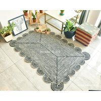 Black Scalloped Jute Rug, Scallop Area Natural Boho Bohemian Decor Custom Size Handwoven Rug | Etsy (US)