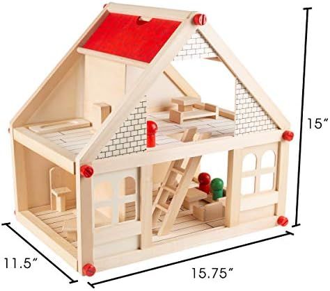 Dollhouse for Kids – Classic Pretend Play 2 Story Wood Playset with Furniture Accessories and Dolls  | Amazon (US)