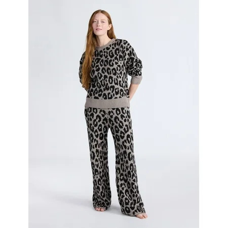 Joyspun Women's Cozy Ribbed Crewneck Top and Wide-Leg Pants Set, 2-Piece, Sizes XS-3X | Walmart (US)