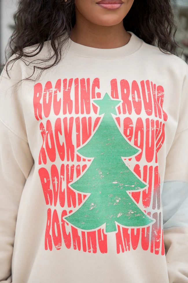 Rocking Around Christmas Light Tan Oversized Graphic Sweatshirt | Pink Lily