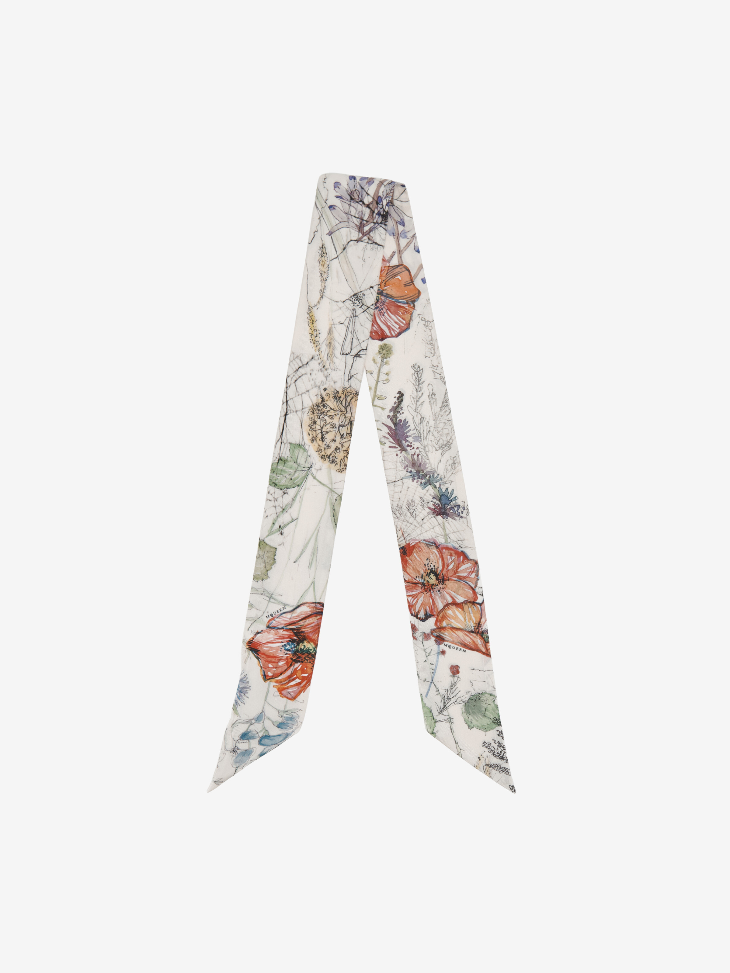 Women's Ribbon Skull Scarf in Ivory/Red | Alexander McQueen