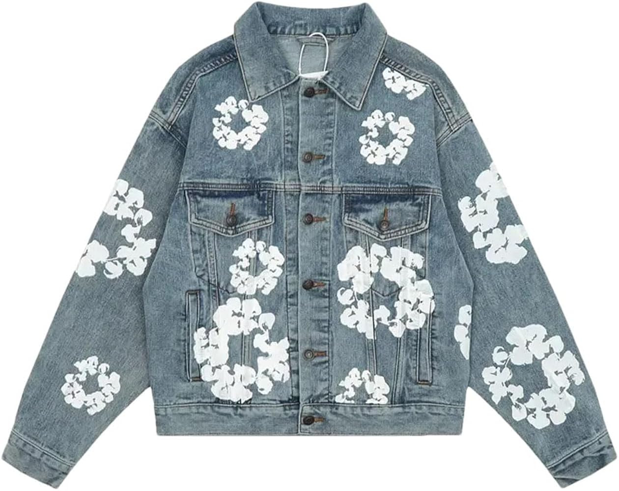 Sweejim Men Printing Denim Jeans Jacket Women Motorcycle Coat | Amazon (US)