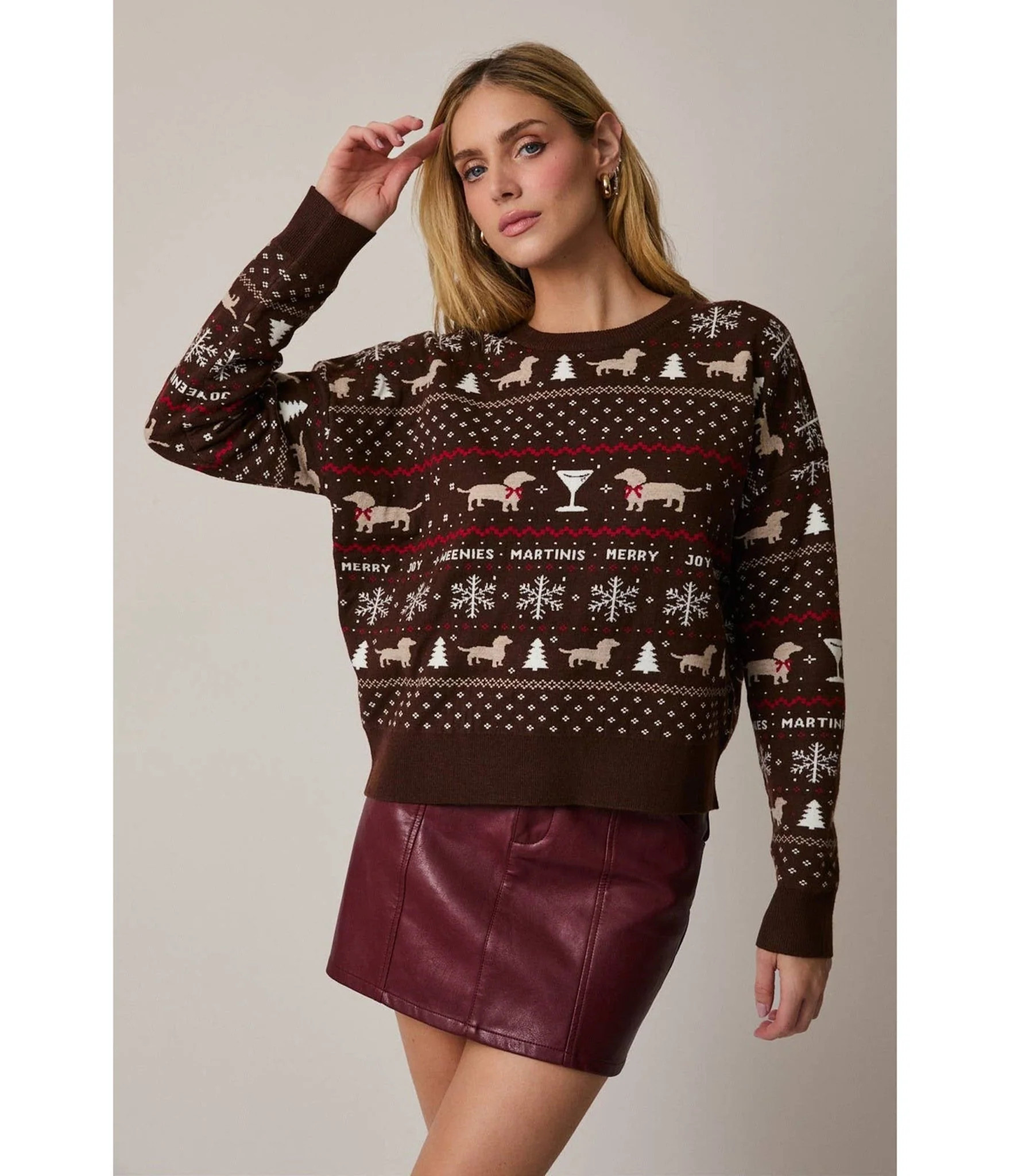 Burgundy Merry Martini Dogs Fair Isle Sweater | UniqueVintage