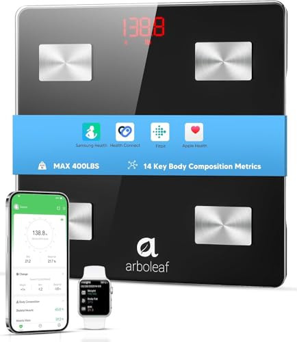 arboleaf Smart Scale for Body Weight and Fat, Bluetooth Digital Bathroom Scale, Body Composition Analyzer with App, 14 Metrics Include BMI, 400lb Capacity(Black) | Amazon (US)