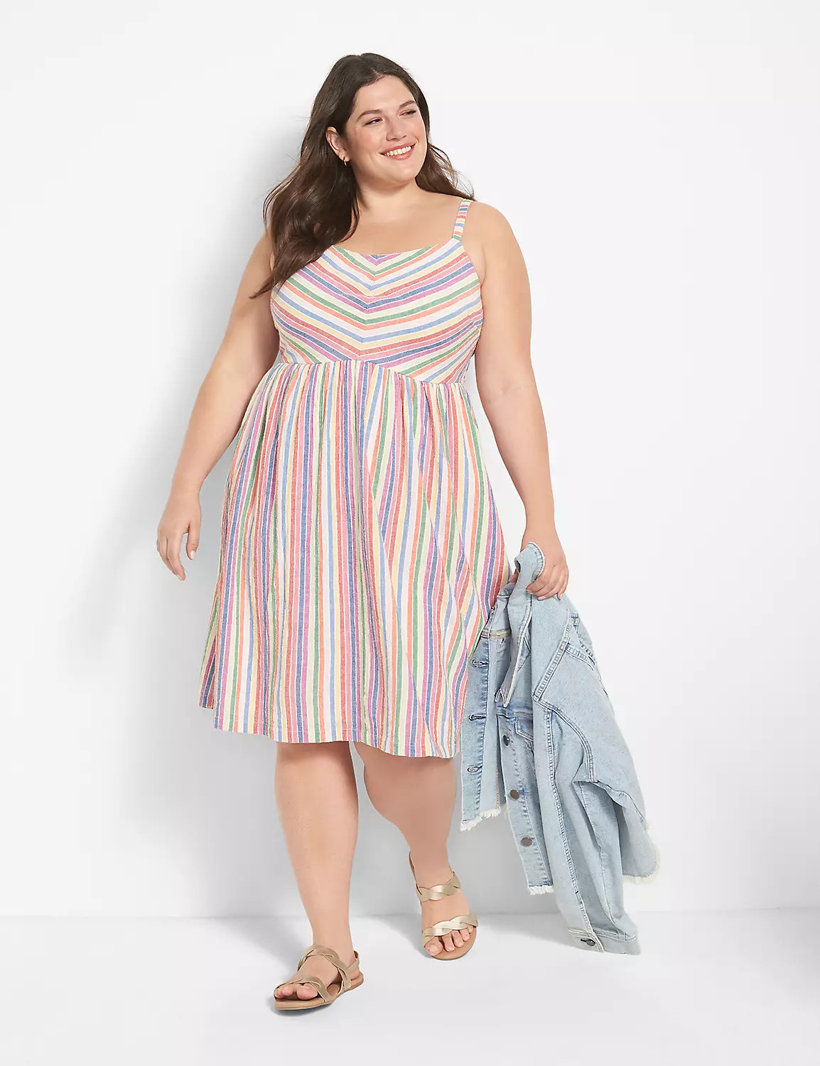 Sleeveless Sweetheart-Neck Rainbow Stripe Fit & Flare Dress | LaneBryant | Lane Bryant (US)