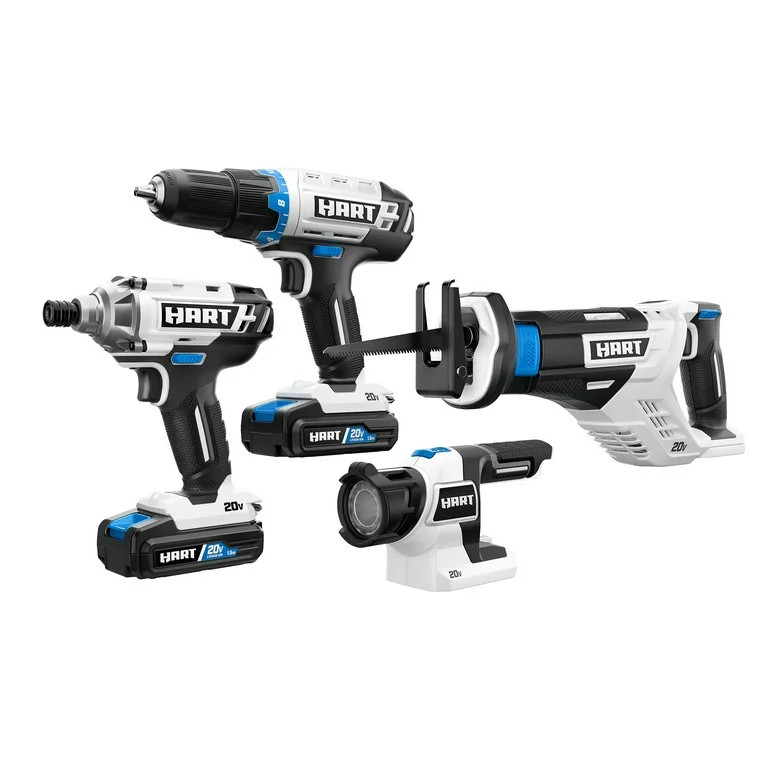 HART 20-Volt 4-Tool Battery-Powered Combo Kit, (2) 1.5Ah Lithium-Ion Batteries - Walmart.com | Walmart (US)