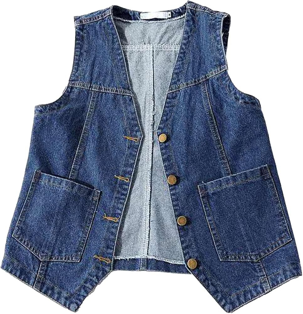 Peaceglad Womens Casual Jean Vest V Neck Open Front Button Down Sleeveless Denim Jacket with Pock... | Amazon (US)