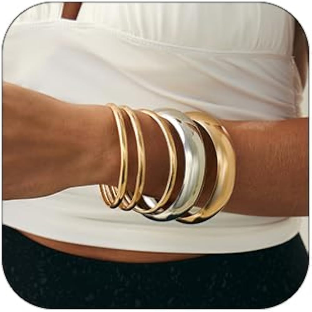 Salircon Chunky Gold Bangle Bracelets for Women Gold Chunky Bracelet, Trendy Stackable Bangles Mi... | Amazon (US)