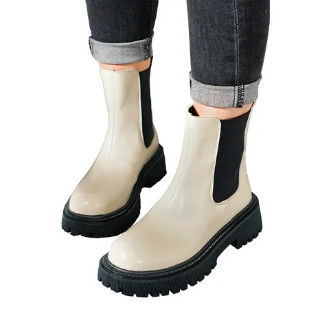 WEARELLAS Womens Chelsea Chunky Sole Short Ankle Boots Slip On Round Toe Booties Spring Winter Fall | Walmart (US)