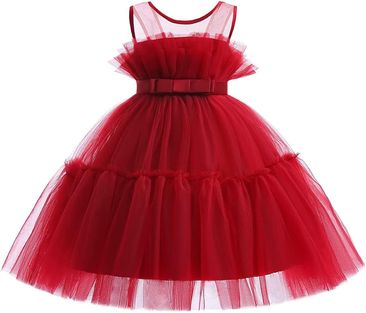 12M-6T Baby Girls Christmas Ruffle Ball Tutu Gown Wedding Party Lace Dresses | Amazon (US)