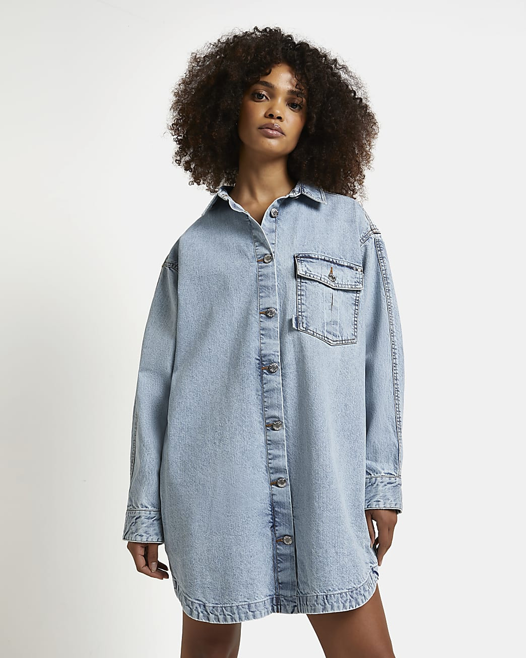 Blue denim mini shirt dress | River Island (US)