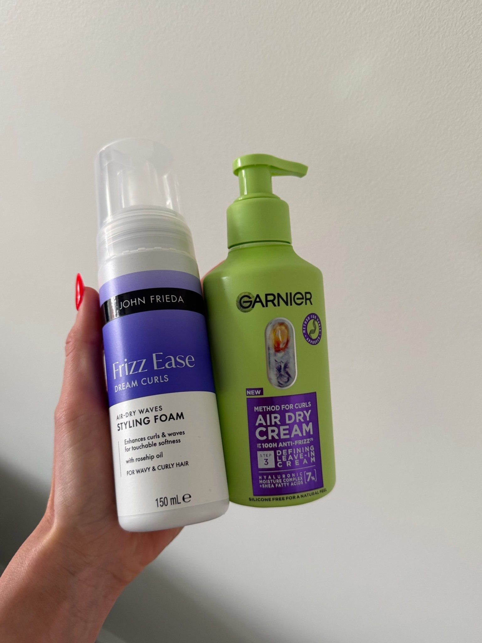What I used for to air dry my hair
Cream and then the John frieda styling foam