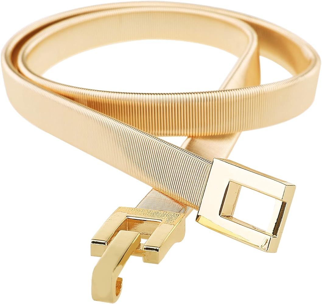 Tanpie Skinny Waist Belt of Women Elastic Metal Stretch Chain Belt Gold and Silver | Amazon (US)