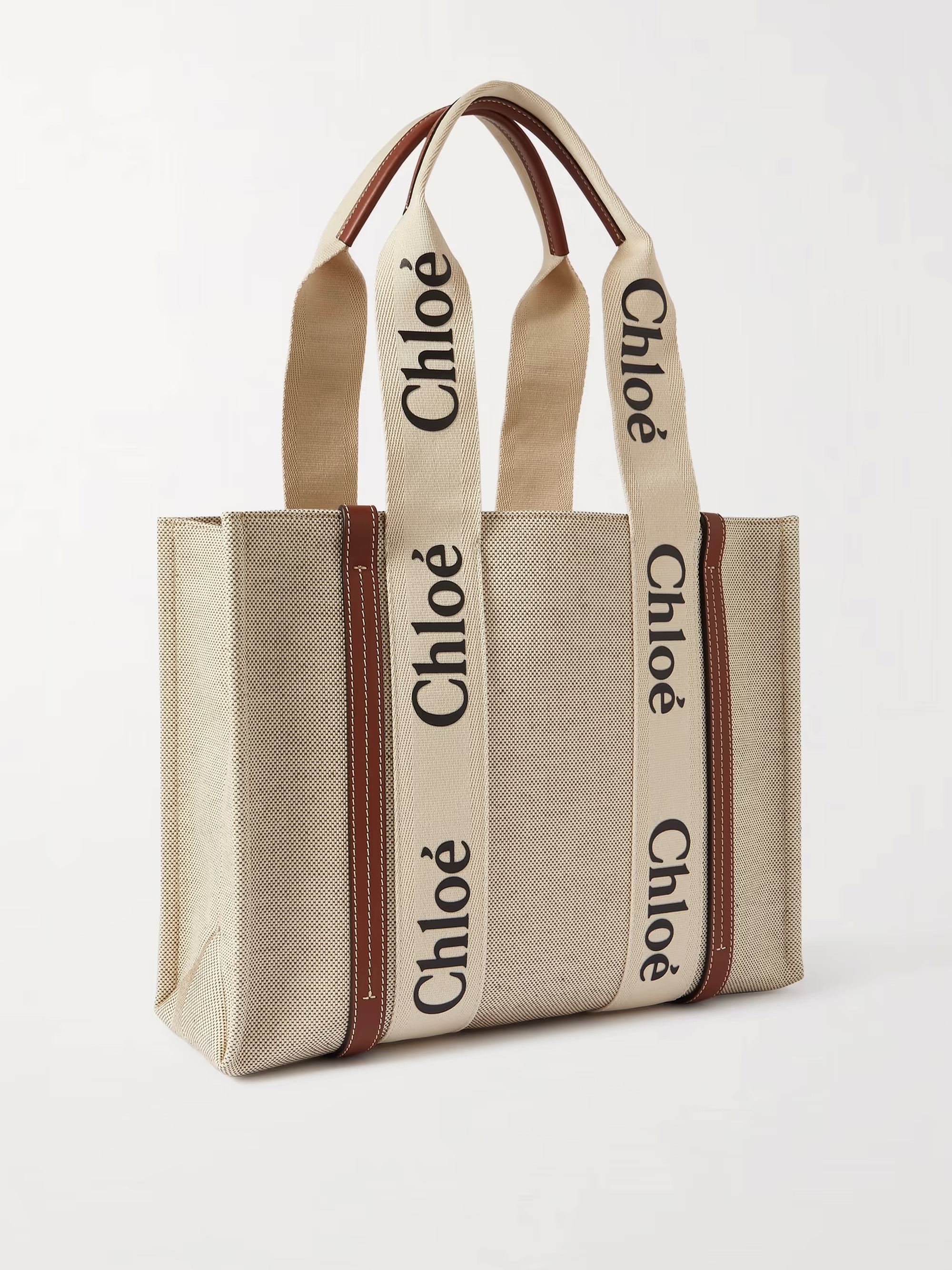 Woody medium leather-trimmed linen-canvas tote | NET-A-PORTER APAC