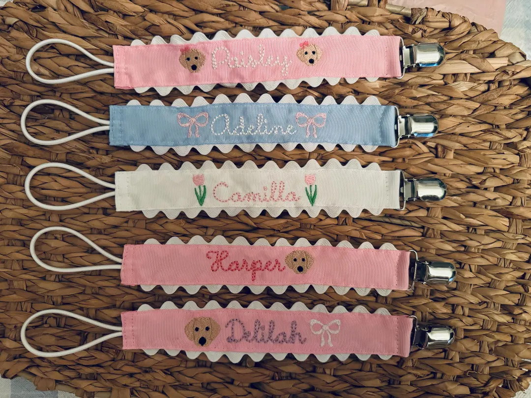 Monogrammed Pacifier Clip | Bow Personalized Scallop Embroidered Paci Holder| Baby Bib Clip With ... | Etsy (US)