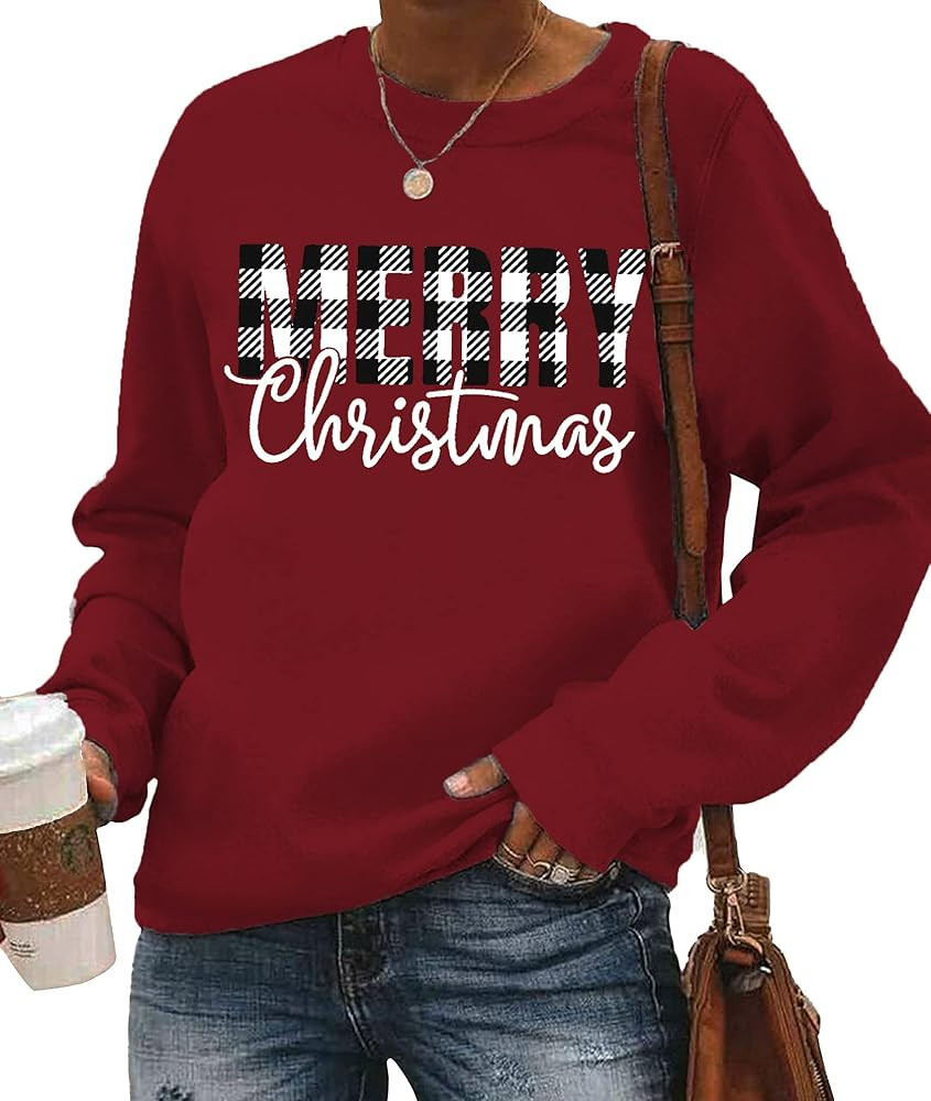 Christmas Sweatshirts for Women Red Sweatshirt Merry Christmas Sweatshirt Outfit Merry Sweatshirt | Amazon (US)