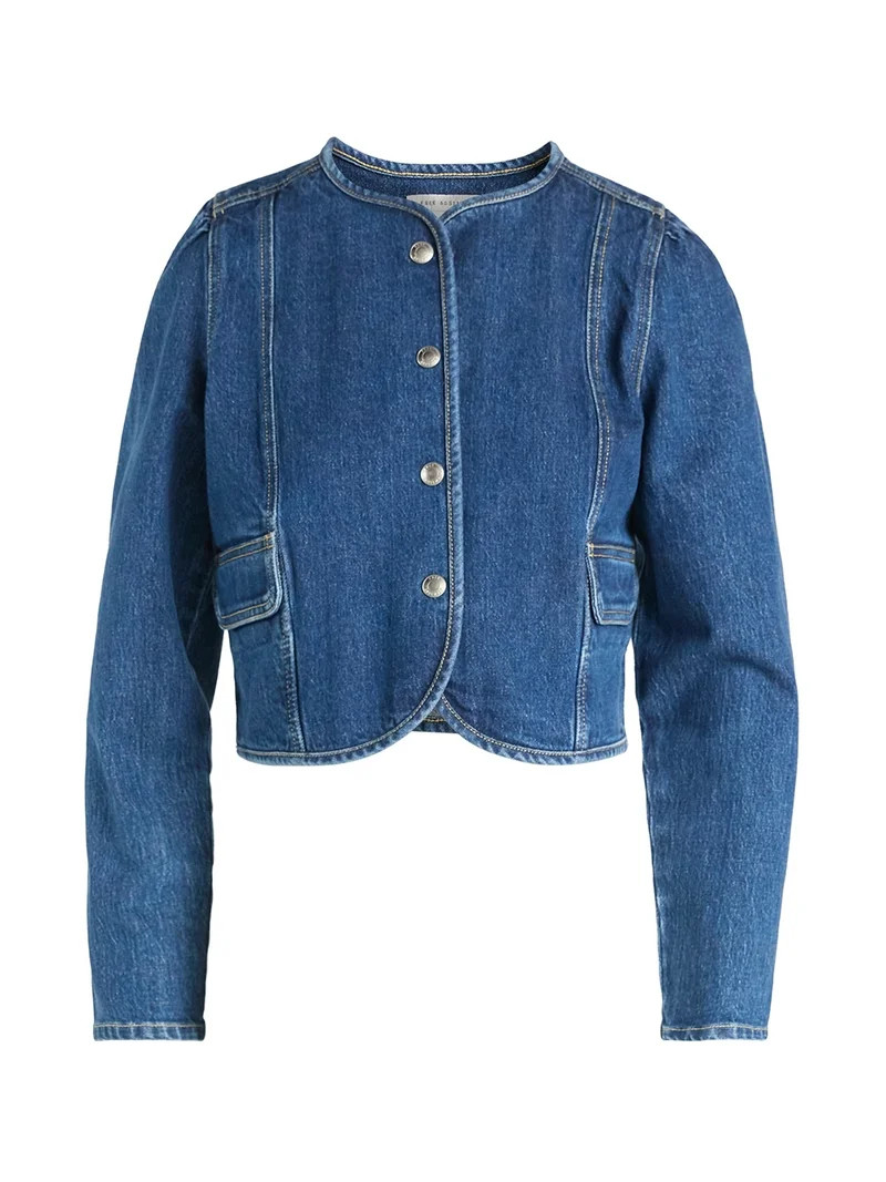 Free Assembly Women's Cropped Denim Jacket with Puff Sleeves, Sizes XS-XXL | Walmart (US)